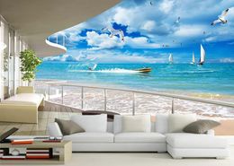 5D space large mural wallpaper resort balcony sunny seaside landscape for living room dining room hallway thick nonwoven type3763217