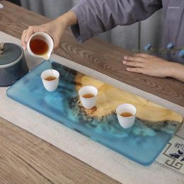 Tea Trays Epoxy Resin Cup Tray Japanese Style Wooden Wet Dry Bubble Table Household Office Decoration KungFu Set Holder