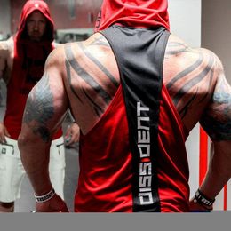DISSIDENT Bodybuilding Tank Top with hooded Men Gym Clothing Fitness Mens Sleeveless Vests Cotton Singlets Muscle Sports vest 240514
