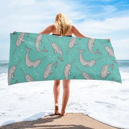 Towel Narwhal Gray Green Beach 31x51inch Microfiber Quick Drying Absorbent Sand Control Essential For Swimming Fitness