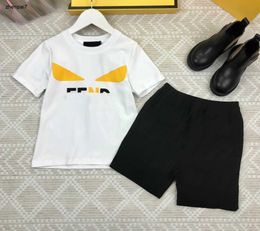 Top kids tracksuits baby Short sleeved suit Size 110-160 CM Summer two-piece set Geometric pattern printing t shirt and shorts 24Mar