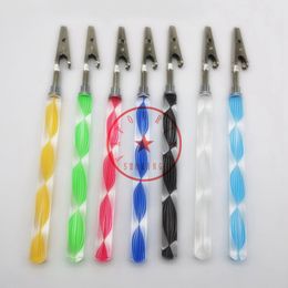 New Style Colourful Twist Lines Acrylic Metal Bracket Clip Support Dry Herb Tobacco Preroll Cigarette Cigar Smoking Fixed Holder Portable Style Clamp Tongs DHL