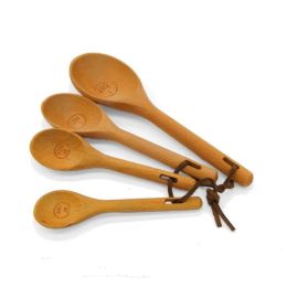 4Pcs Set Beech Wood Measuring Spoons Set Kitchen Cook Tea Measuring Spoon Wooden Baking Tool ZZ