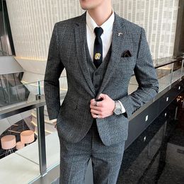 Men's Suits Boutique 7XL Blazer Vest Trousers Italian Style Elegant Fashion Business Cotton Linen Casual Slim Gentleman's Formal 3 Piece