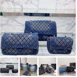 Classic Denim Blue Black Flap Bags Luxury Designer Womens Handbag Crossbody Tote Shopping Shoulder Vintage Embroidery Print Silver Hardware 3 Sizes