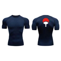Men's T-Shirts Mens Short Slave T-shirt Dark Blue Compression Shirt Mens Running Training T-shirt Mens Gym Slow Running Tight Sports Top T240515