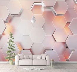Custom 3D Wallpaper Modern Simple Pink Pentagon Geometric Wall Paper Living Room Bedroom Abstract Art Murals Papel De Parede 3 D1813277