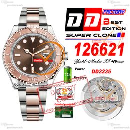 YM 126621 A3235 Automatic Mens Watch DDF 40mm Two Tone Rose Gold Brown Dial 904L Steel Case And OysteSteel Bracelet Super Edition Same Series Card Puretime PTRX