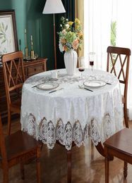 Table Cloth Round Tablecloth White Golden Velvet Cover Dining Cloths Embroidery Lace Flower House Towel Chair Dust5321208