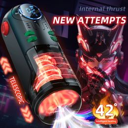 Automatic Telescopic Male Masturbator Cup Sucking Heated Pussy Blowjob Machine Thrusting Vibration Masturbation Sex Toy for Men 240515