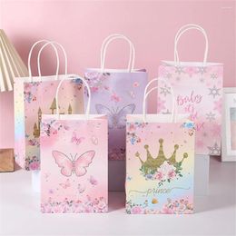 Gift Wrap 4Pcs Paper Bags Butterfly Crown Castle Print Tote For Wedding Birthday Party Candy Cookies Packaging Decorations