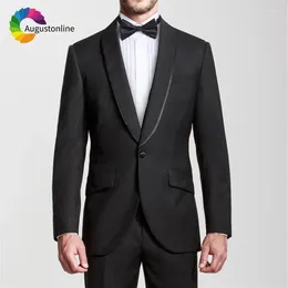 Men's Suits Black Men Wedding Satin Shawl Lapel Custom Made Slim Fit Groom Tuxedo Man Blazer Jacket Pants 2Piece Costume Homme