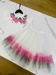 Top Princess dress baby clothes designer high quality kids tracksuits Size 90-150 CM Flower print girls t shirt and Lace long skirt 24Mar