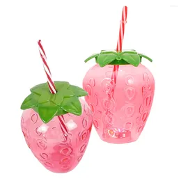Wine Glasses 2 Sets Drinking Cup With Lid And Straw Lovely Strawberry Tumbler Mug Plastic Water Bottle