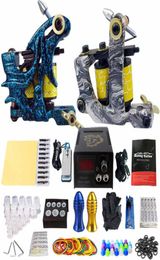 Beginner Complete Tattoo Kit 2 Professional Tattoo Machine Kit Coil Machine Guns Power Supply Needle Grips Set 3733381