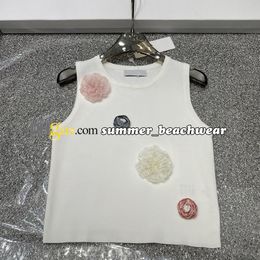 Fashion Lace Flower Knit Vest Casual Breathable Knitted Vest Women Crew Neck Sleeveless Knit Tops Summer Tanks Tees