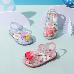 Summer Girls Sandals Cute Fruit Jelly Princess Shoe Children Hollow Out Breathable Beach Sandals Waterproof Anti Slip Kids Shoes 240429