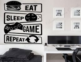Eat Sleep Game Repeat Pattern Wall Sticker Home Decor Boys Room Teens Bedroom Gamer Gaming Room Wall Decals Murals 4617 2103087577723