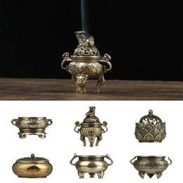 Incense Mini Qilin Head Hollow Lotus Retro Brass Censer Cense Stick Holder Chinese Ancient Style Home Desktop Decor Craft 240513