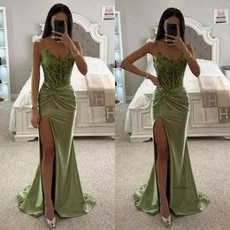 Light Green Mermaid Prom Dress Sequins Lace Top Straps Formal Evening Dresses Elegant Pleats Party Gowns For Special Ocns Robe De Soiree 0515