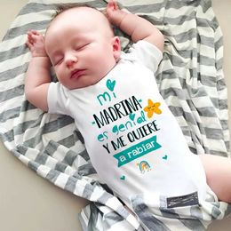 Rompers My godmother is great she loves me like a crazy printed baby jumpsuit cute baby jumpsuit fun newborn short sleeved tight fitting suitL240514L240502