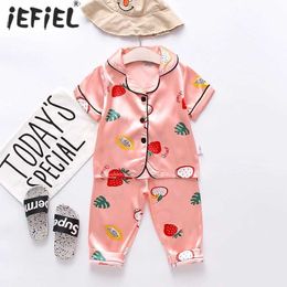 Pyjamas Summer Baby Clothing Silk Satin Pyjama Set for Boys and Girls Childrens Cartoon Animal Family 1-4Y d240515