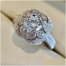 Rings 2024 Handmade Vintage Jewelry 925 Sterling Sier Round Cut White Topaz Cz Diamond Gemstones Party Women Bridal Flower Ring For M Dhmof