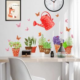 Window Stickers 2PCS Removable Decorative Wall Green Plant Butterfly Watering Can Print Creative Home Decoration