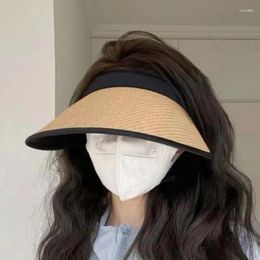Wide Brim Hats Women Summer Empty Top Sun Hat Large Straw For Ladies Girl UV Protection Beach Travel Sunscreen Visor Cap