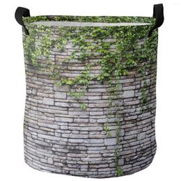 Laundry Bags Plant Green Ivy Wall Vintage Style Dirty Basket Foldable Home Organizer Clothing Kids Toy Storage