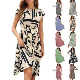 Casual Dresses Women's Fashionable Printed Summer Dress Short Sleeved Pleated Beach Youthful Comfortortable Sundress Vestidos Cortos