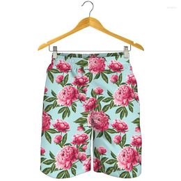 Men's Shorts Vintage Pink Peony Floral Beach Men 3D Printed Plants Street Short Pants Surf Board Summer Quick Dry Swim Trunks