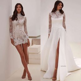 Milla Nova A Line Dress Two Pieces High Neck Lace Wedding Dresses Vestidos De Novia Illusion Long Sleeves Designer Bridal Gowns 0515