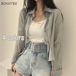 S-3XL Shirts Women Loose Solid Gentle Sunscreen Summer Basic Korean Fashion Clothing Office Lady Daily Breathable All-match Tops 240515