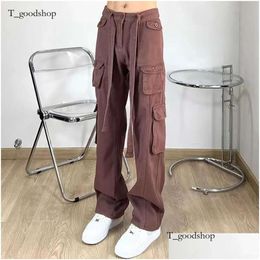Womens Pants Capris 2023 Ropamujer Women Solid Color Workwear With Mtiple Pockets Casual High Waist Fashionable Versatile Tro Mens Car Ot0kb-888 Fcc