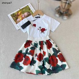 Top baby tracksuits Summer girls Dress suit kids designer clothes Size 100-150 CM Red floral print T-shirt and skirt 24April