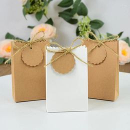 Gift Wrap 10pcs Kraft Paper DIY Bag Jewellery Cookie Wedding Favour Candy Box Food Packaging With Rope Birthday Party Decor Supplies