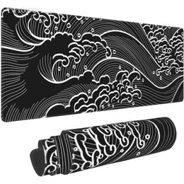 Mouse Pads Wrist Rests Black and White Japanese Wave Pad Gaming Machine XL Customised Home HD XXL Keyboard Office Anti slip Computer J2405