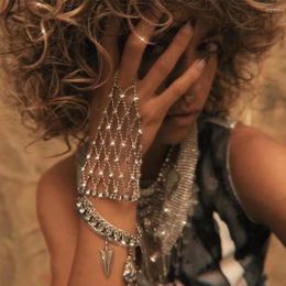 Link Bracelets Fashion Hollow Rhinestone Ring Finger Bracelet Chain Mesh Wrist For Women 2024 Trend Hand Back Bangles Dress Jewellery
