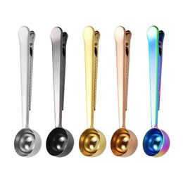 Coffee Scoops Stainless Steel Measuring Spoon With Sealing Clip Kitchen Baking Scale Milk Powder Round 5 Colours Drop Delivery Home Gar Dhjta