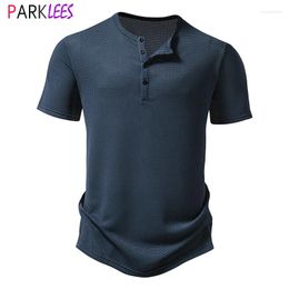 Men's T Shirts Mens Ice Fabric Henley Shirt 2024 Summer Short Sleeve Button Down Men Casual Breathable Basic Tee Homme