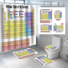 Shower Curtains 4Pcs 3D Periodic Table Waterproof Polyester Curtain Bedroom Rug U-Shaped Blanket Toilet Cover Home Decor