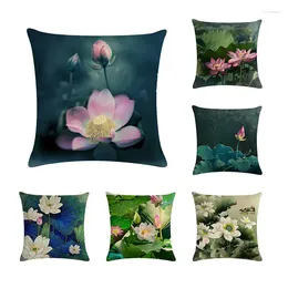 Pillow Chinese Retro Style Throw Cover Kingfisher Lotus Flower Cotton Linen For Sofa Car Decor Capa De Cojines 312