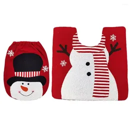 Toilet Seat Covers Printed Bathroom Mat Christmas Cover Set Cute Snowman Santa Elk Lid Cloth Floor Two-piece
