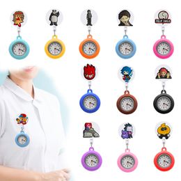 Party Favour Characters Clip Pocket Watches Retractable Arabic Numeral Dial Nurse Watch Quartz Brooch Badge Reel Hanging Fob Sile Lapel Otzak