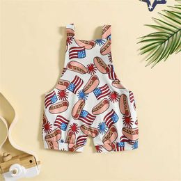 Overalls 2024-02-29 Lioraitiin 0-3Y Summer Baby Girls and Boys Full body Short sleeved Sleeveless Print July 4th Clothing d240515