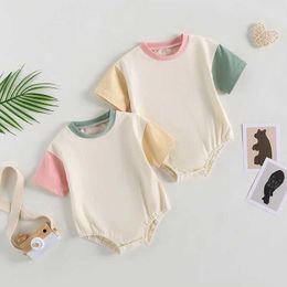 Rompers 2019-02-27 Lioraitiin 0-24M Baby Boys and Girls Summer Hoodie Short Sleeve O-Neck Contrast Playsuit 2 StyleL240514L240502