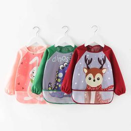 Bibs Burp Cloths Cute cartoon baby bib waterproof baby eating bib with pockets childrens long sleeved apron baby apronL240514