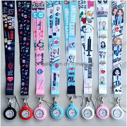 Pocket Watches Hospital Medical Nurse Doctor Health Care Workers Lanyards Keychains Cartoon Name Cards Holders Hang Clock Gifts Drop D Otfv0