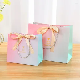 Gift Wrap 1pc Paper Bag With Bow Recyclable Birthday Wedding Handle Shopping Present Clothing Cosmetic Jewellery Packaging Bags